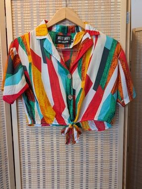 Muy Muy Multicolor Striped Tie-Front Crop Top